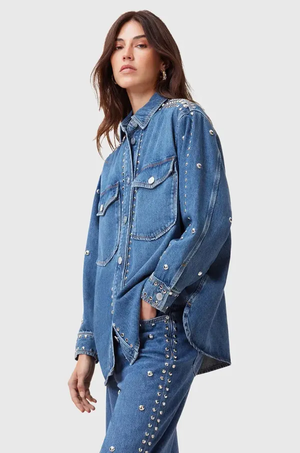 AllSaints Bombažna srajca iz jeansa AllSaints ALBA ženska, W051PC