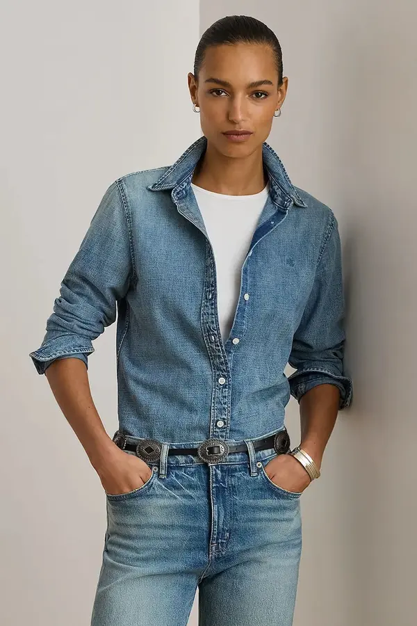 Lauren Ralph Lauren Bombažna srajca iz jeansa Lauren Ralph Lauren