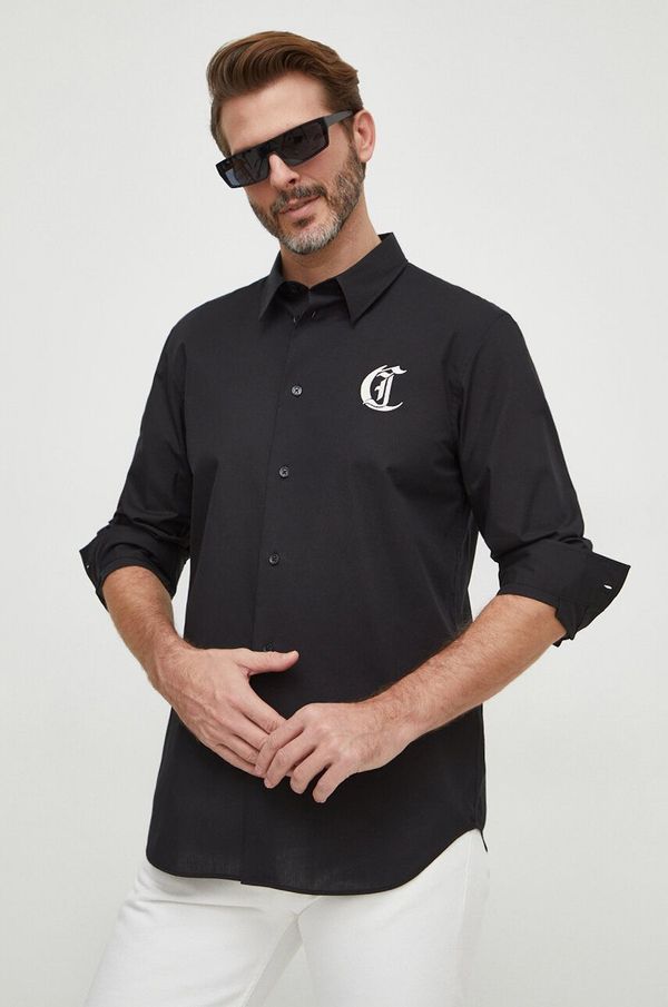 Just Cavalli Bombažna srajca Just Cavalli moška, črna barva