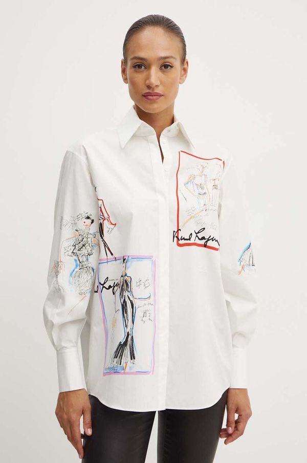 Karl Lagerfeld Bombažna srajca Karl Lagerfeld ženska, bela barva, 245W1610