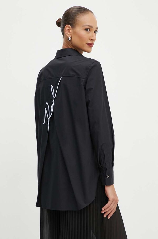 Karl Lagerfeld Bombažna srajca Karl Lagerfeld ženska, črna barva, 245W1603
