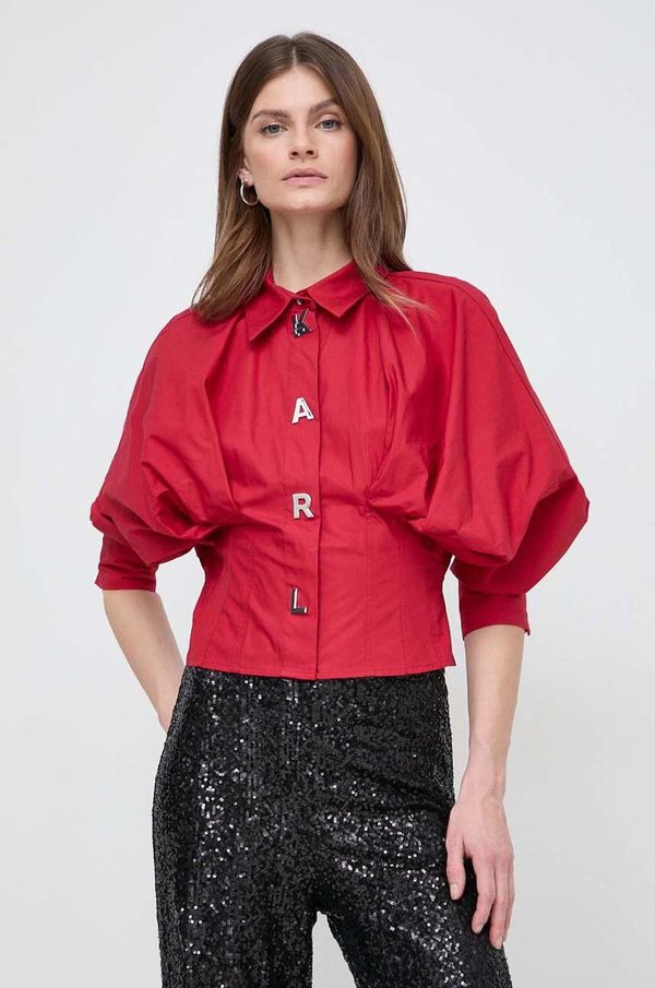 Karl Lagerfeld Bombažna srajca Karl Lagerfeld ženska, rdeča barva