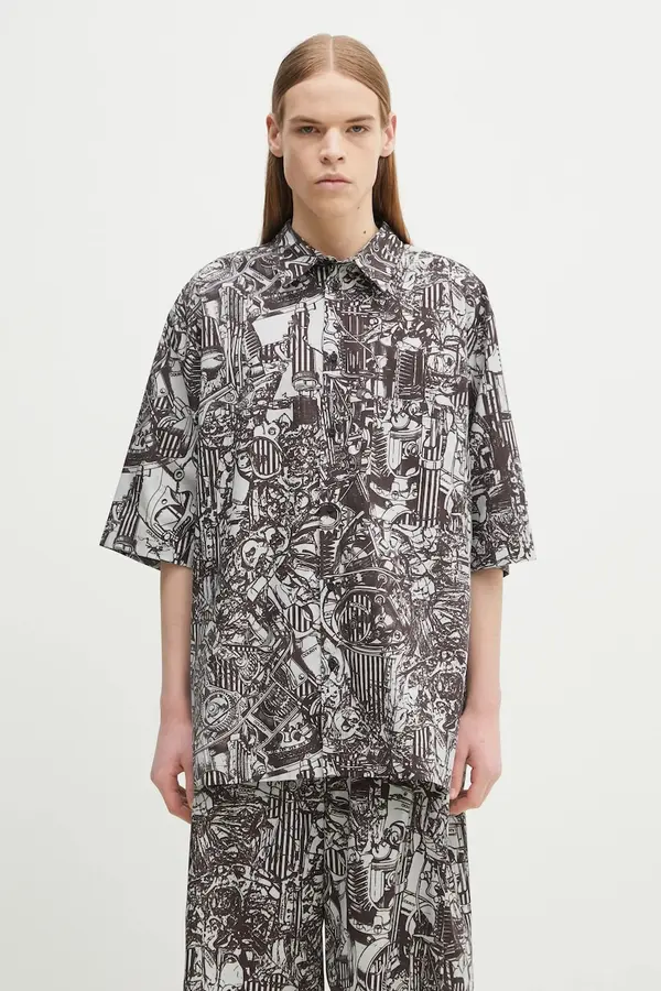 Marcelo Burlon Bombažna srajca Marcelo Burlon Aop Mech Bowling Shirt Dark Grey Medium