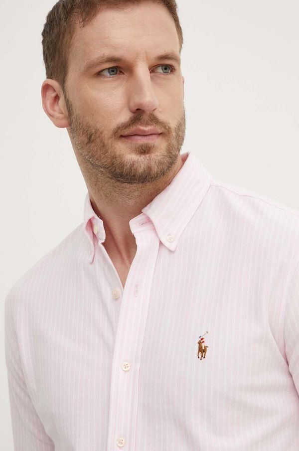 Polo Ralph Lauren Bombažna srajca Polo Ralph Lauren moška, roza barva, 710934575