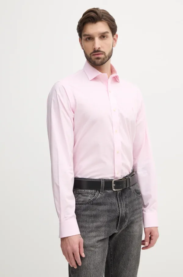 Polo Ralph Lauren Bombažna srajca Polo Ralph Lauren moška, roza barva, 712969006