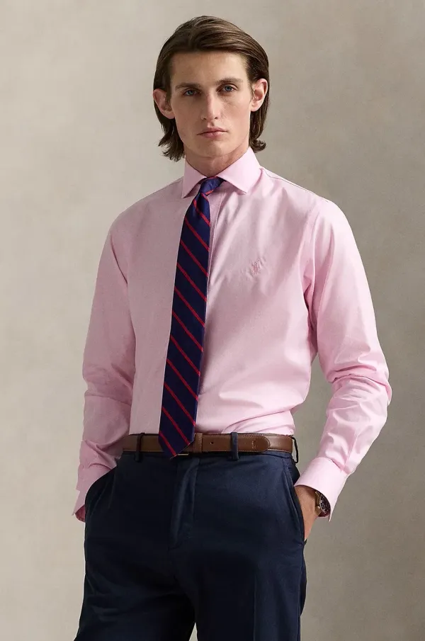 Polo Ralph Lauren Bombažna srajca Polo Ralph Lauren moška, roza barva, 712969015