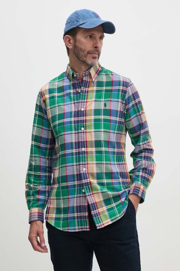 Polo Ralph Lauren Bombažna srajca Polo Ralph Lauren moška, zelena barva, 710953708