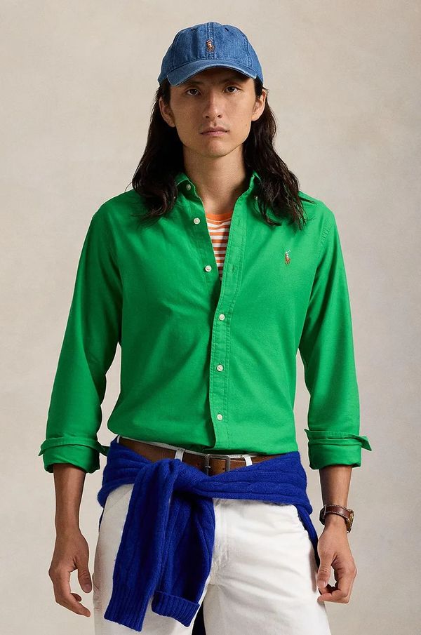 Polo Ralph Lauren Bombažna srajca Polo Ralph Lauren moška, zelena barva