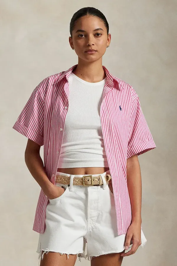 Polo Ralph Lauren Bombažna srajca Polo Ralph Lauren ženska, bela barva, 211968224