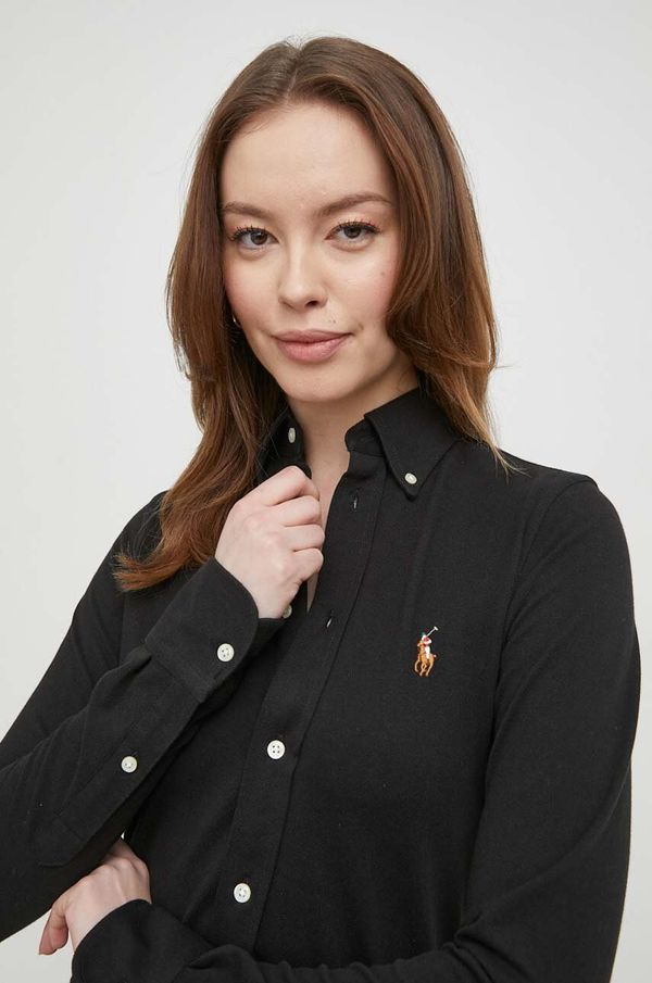 Polo Ralph Lauren Bombažna srajca Polo Ralph Lauren ženska, črna barva