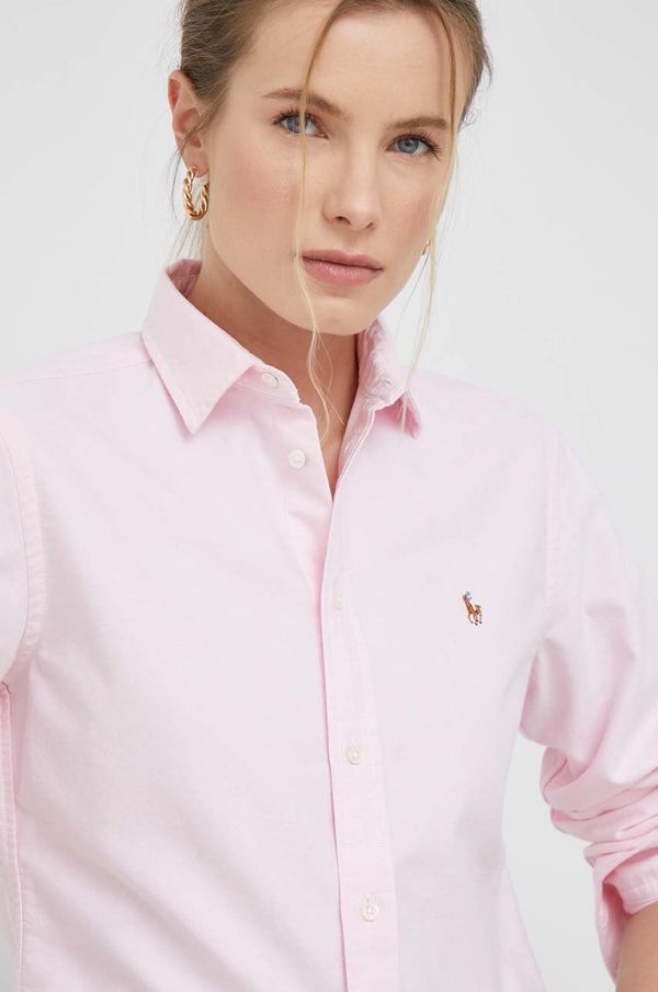 Polo Ralph Lauren Bombažna srajca Polo Ralph Lauren ženska, roza barva