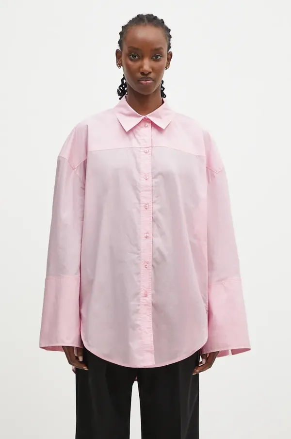 Rotate Bombažna srajca Rotate Oversized ženska, roza barva, 1127141011