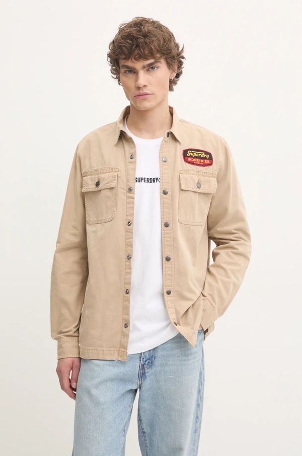 Superdry Bombažna srajca Superdry moška, bež barva, M4010891A-5YE