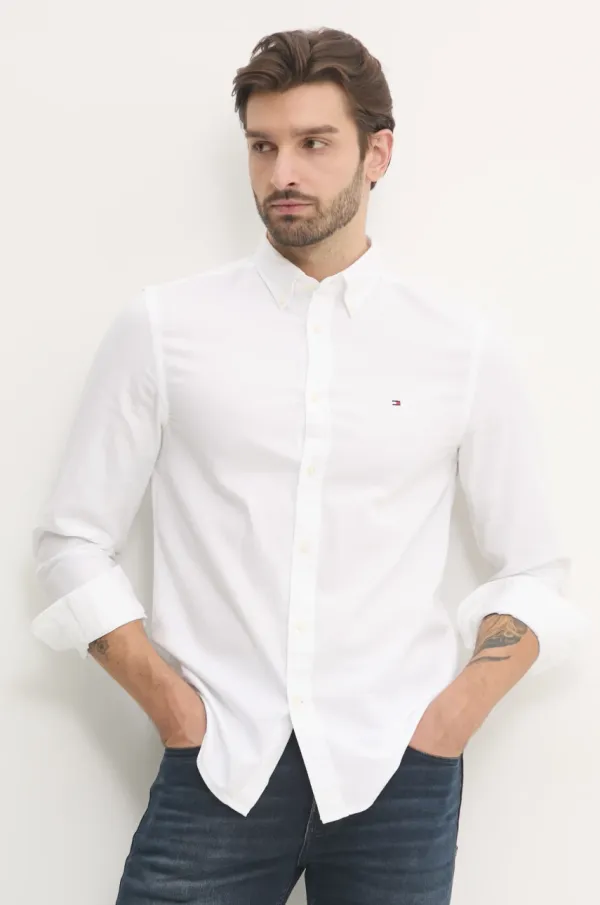 Tommy Hilfiger Bombažna srajca Tommy Hilfiger moška, bela barva, MW0MW37578