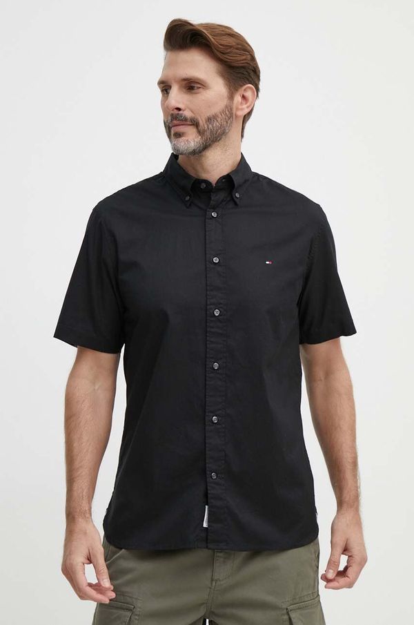 Tommy Hilfiger Bombažna srajca Tommy Hilfiger moška, črna barva
