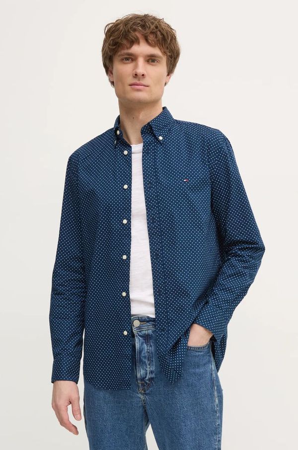 Tommy Hilfiger Bombažna srajca Tommy Hilfiger moška, mornarsko modra barva, MW0MW37554