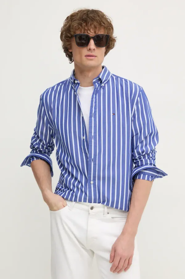 Tommy Hilfiger Bombažna srajca Tommy Hilfiger moška, mornarsko modra barva, MW0MW37556