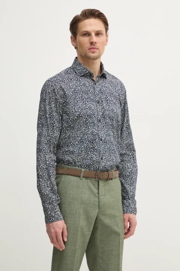 Tommy Hilfiger Bombažna srajca Tommy Hilfiger moška, mornarsko modra barva, MW0MW38999