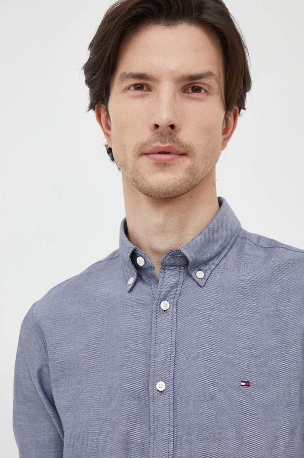 Tommy Hilfiger Bombažna srajca Tommy Hilfiger moška, mornarsko modra barva