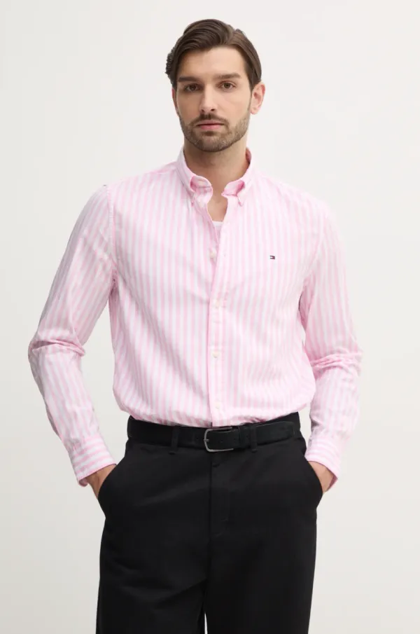 Tommy Hilfiger Bombažna srajca Tommy Hilfiger moška, roza barva, MW0MW39159