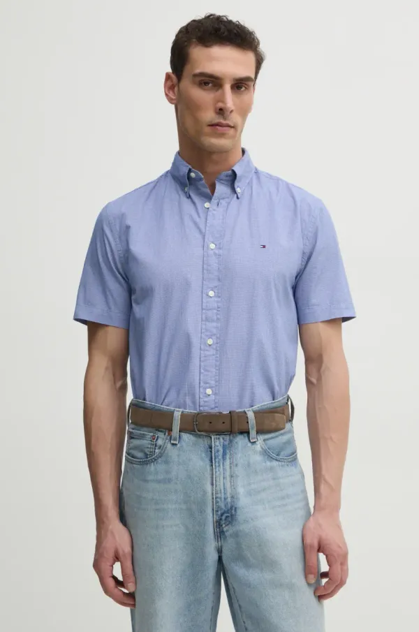 Tommy Hilfiger Bombažna srajca Tommy Hilfiger moška, vijolična barva, MW0MW38589