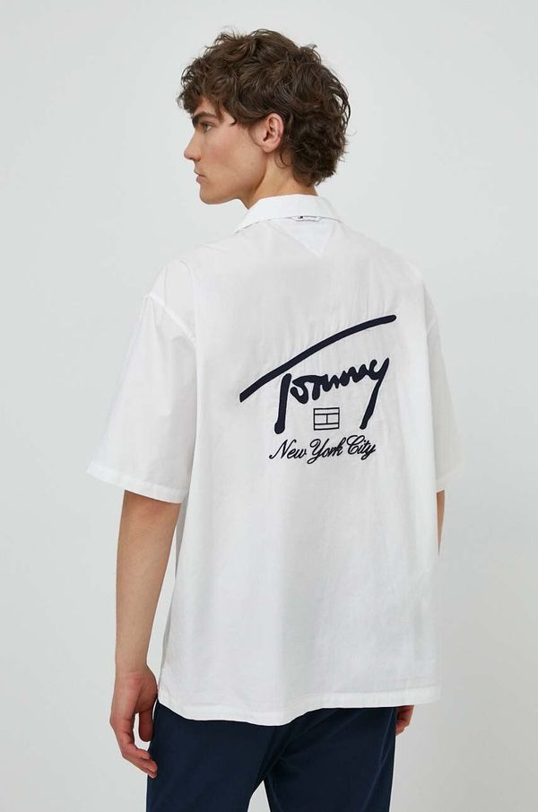 Tommy Jeans Bombažna srajca Tommy Jeans moška, bela barva, DM0DM19139