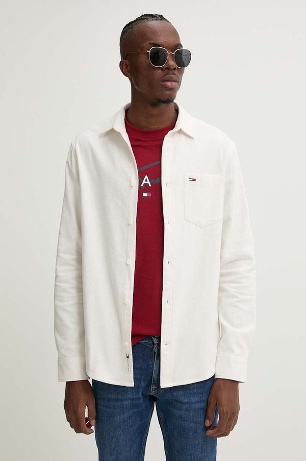 Tommy Jeans Bombažna srajca Tommy Jeans moška, bež barva, DM0DM19656