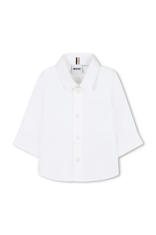 BOSS Bombažna srajca za dojenčka BOSS bela barva, J52087