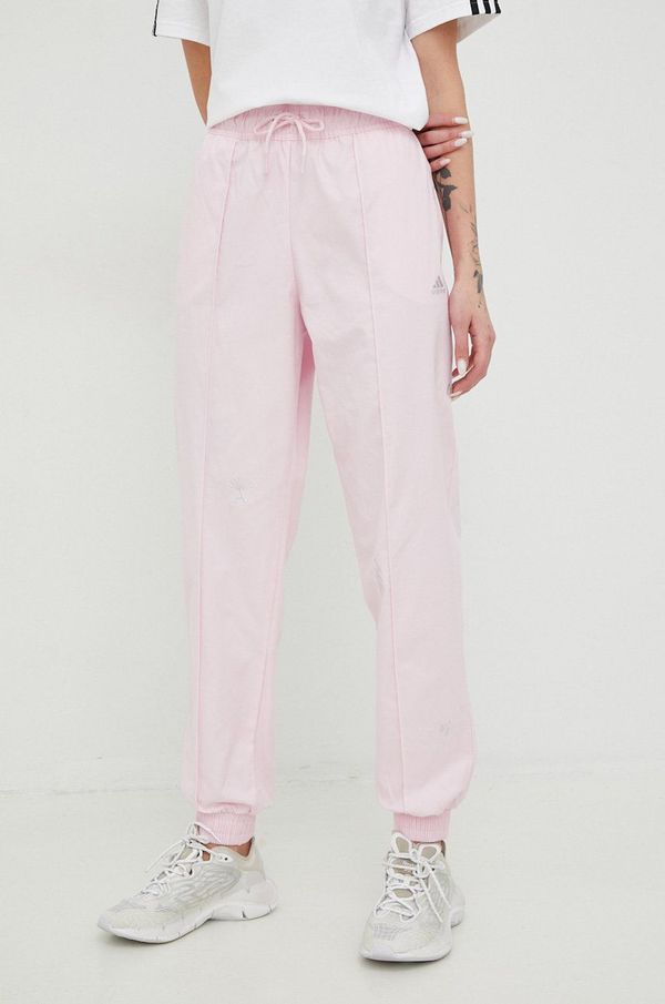 adidas Bombažne hlače adidas ženski, roza barva