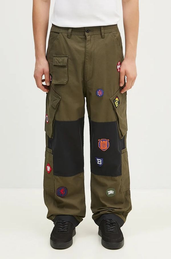 Billionaire Boys Club Bombažne hlače Billionaire Boys Club Patch Cargo Pant zelena barva, B24315