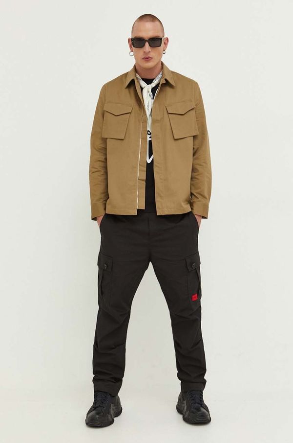 HUGO Bombažne hlače HUGO črna barva