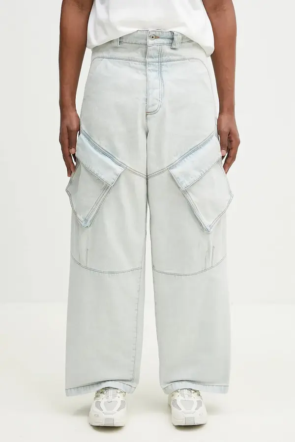 Marcelo Burlon Bombažne kavbojke Marcelo Burlon Bleach Denim Wide Cargo Light Blue No Co