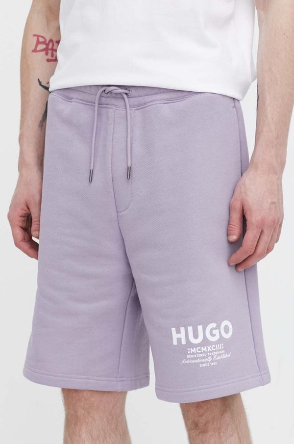 Hugo Blue Bombažne kratke hlače Hugo Blue vijolična barva
