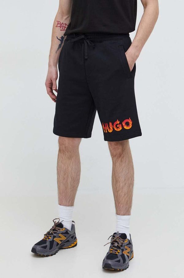 Hugo Bombažne kratke hlače HUGO črna barva