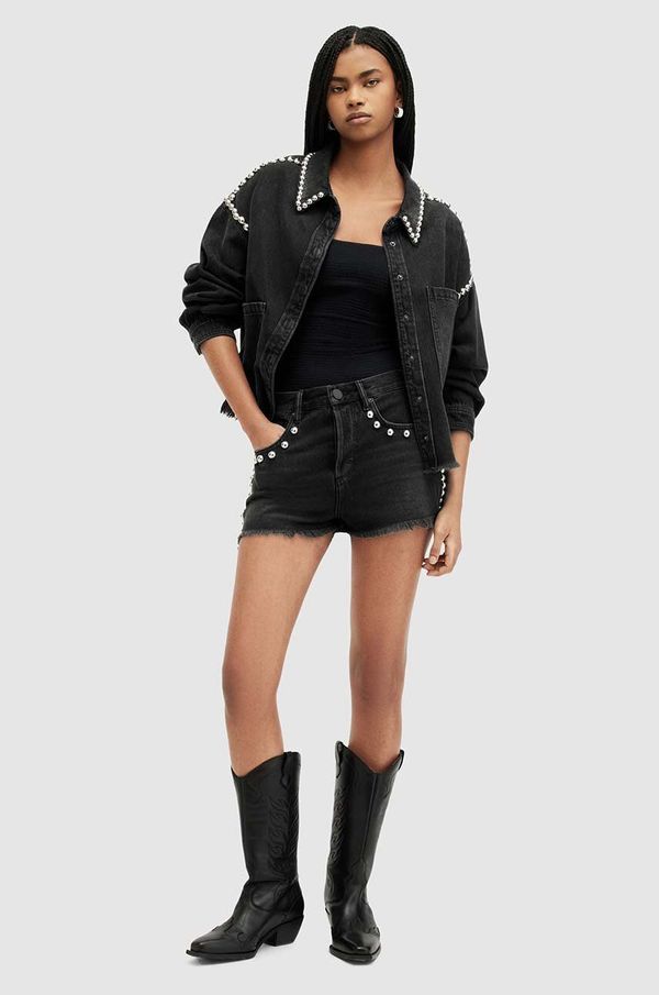 AllSaints Bombažne kratke hlače iz jeansa AllSaints HEIDI STUD SHORTS črna barva, WE509Z