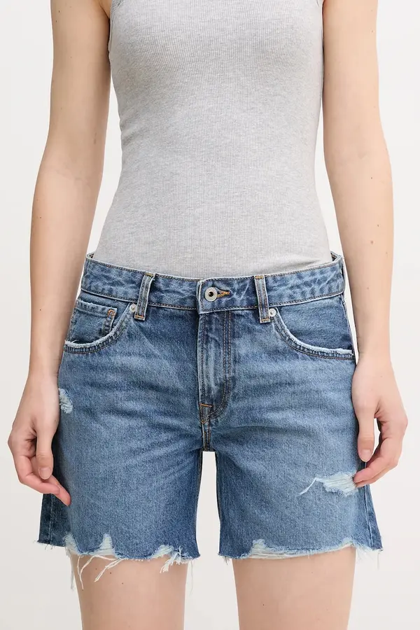 Pepe Jeans Bombažne kratke hlače iz jeansa Pepe Jeans REGULAR SHORT MW DISTRESSED