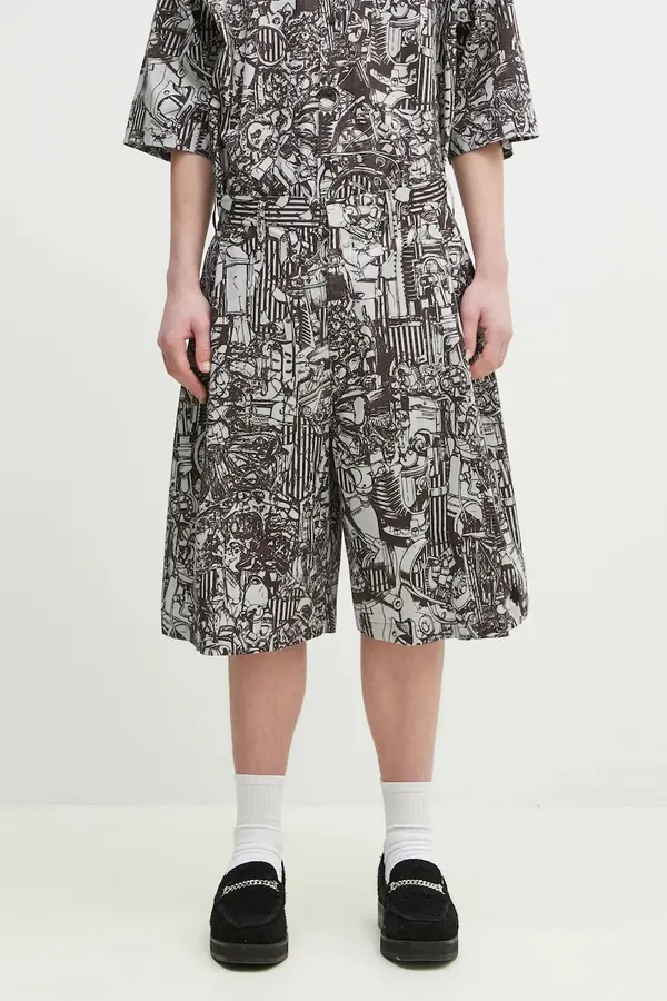 Marcelo Burlon Bombažne kratke hlače Marcelo Burlon Aop Mech Pajama Shorts Dark Grey Medium