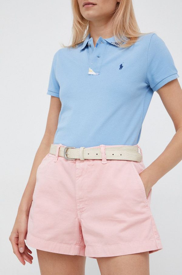 Polo Ralph Lauren Bombažne kratke hlače Polo Ralph Lauren ženski, roza barva,