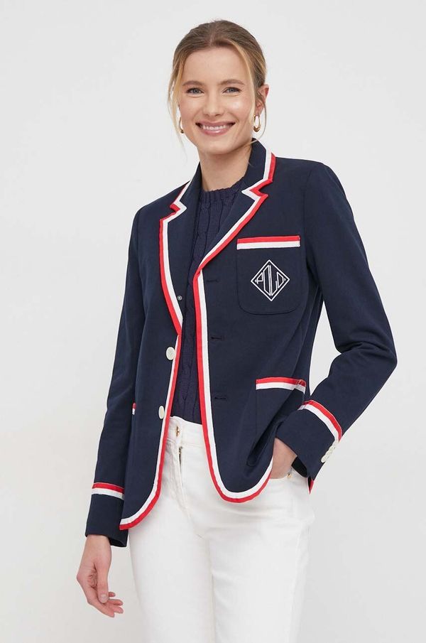 Polo Ralph Lauren Bombažni blazer Polo Ralph Lauren mornarsko modra barva