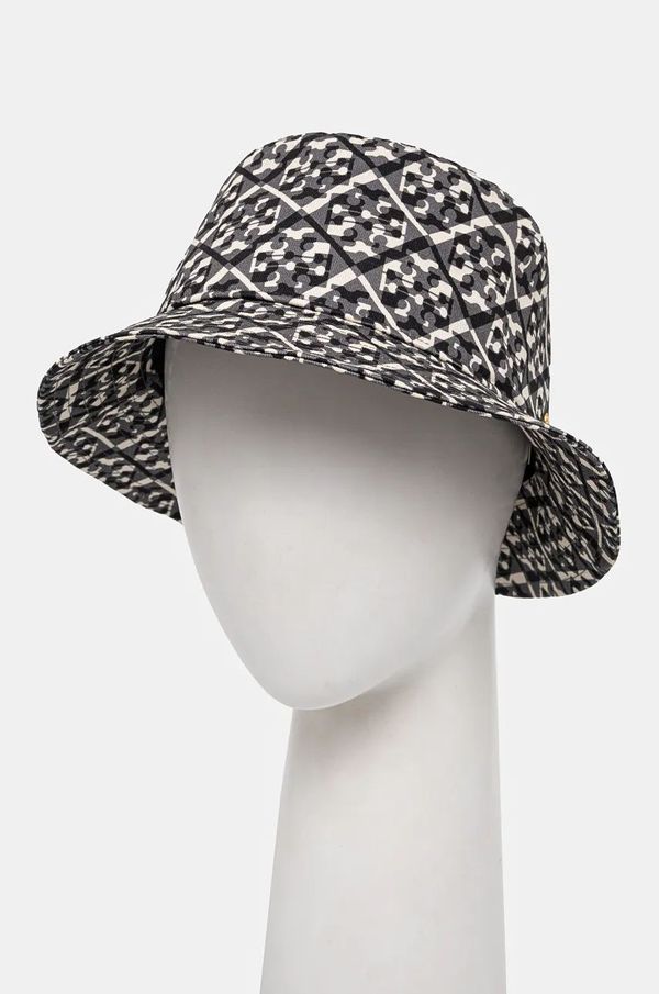 Tory Burch Bombažni klobuk Tory Burch Prismatic T Monogram bež barva, 162760