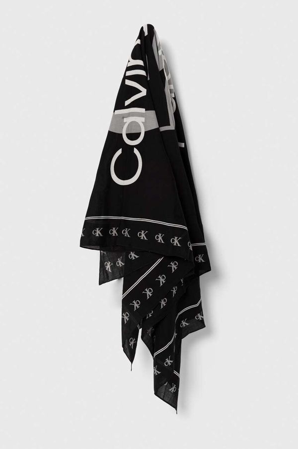 Calvin Klein Jeans Bombažni šal Calvin Klein Jeans črna barva, K60K612325