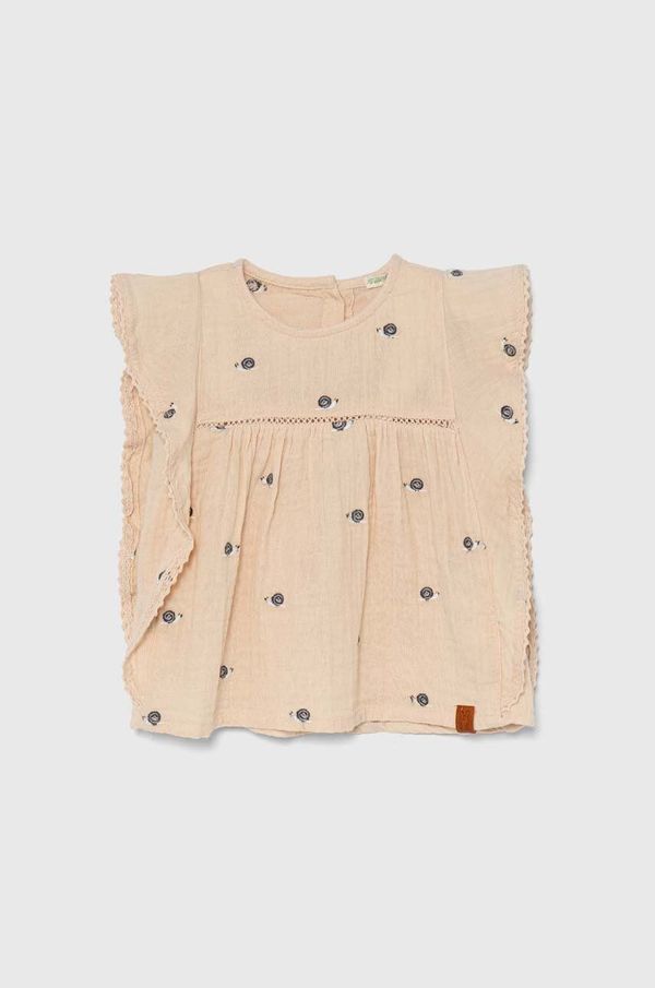 United Colors of Benetton Bombažni top za dojenčke United Colors of Benetton bež barva