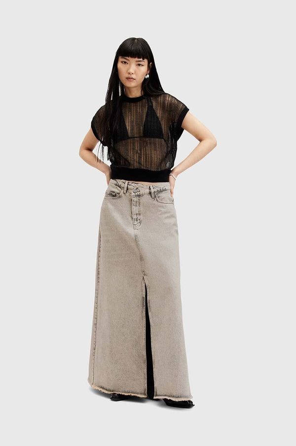 AllSaints Bombažno krilo iz jeansa AllSaints NOIR MAXI SKIRT bež barva, W045RA