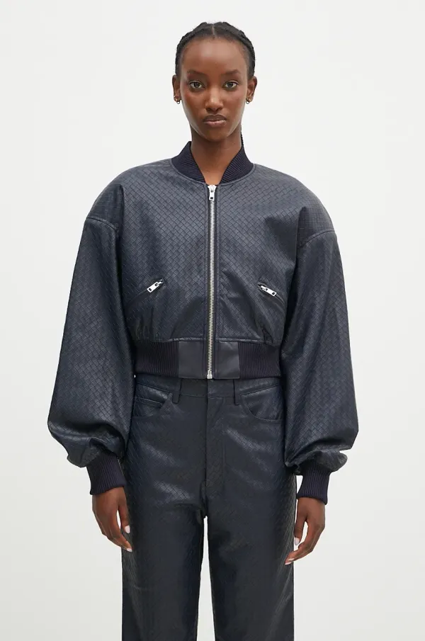 Rotate Bomber jakna Rotate Cropped Braided ženska, mornarsko modra barva, 1128572318