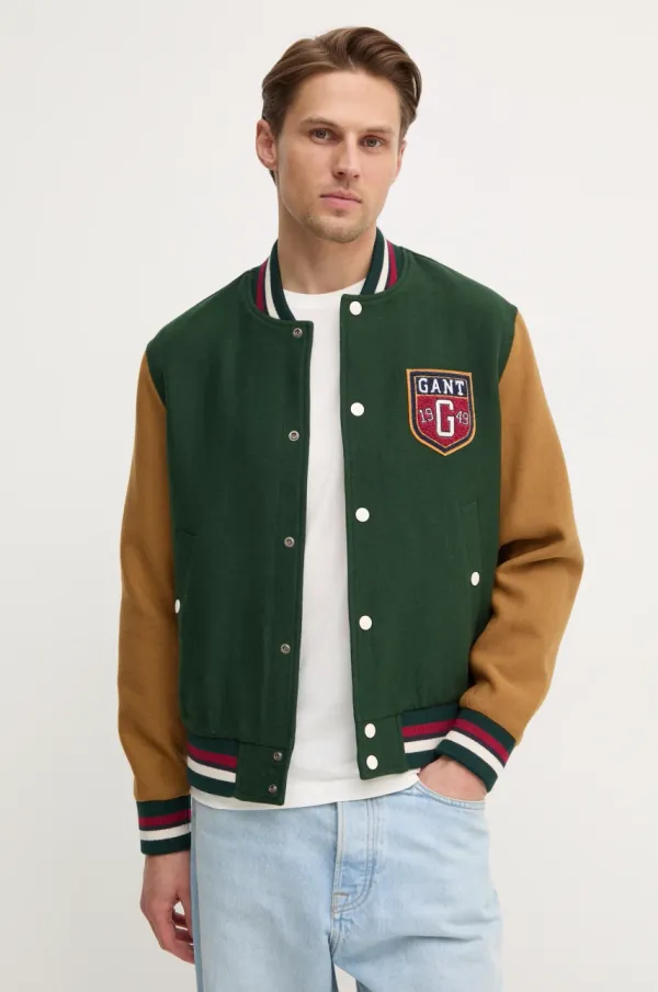 Gant Bomber jakna s primesjo volne Gant zelena barva, 7006483
