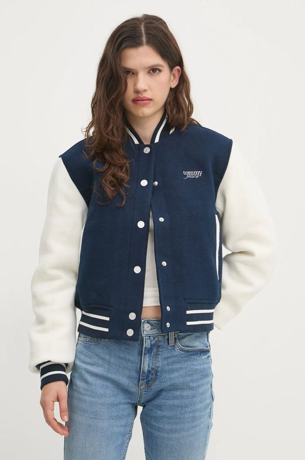 Tommy Jeans Bomber jakna s primesjo volne Tommy Jeans mornarsko modra barva, DW0DW19320