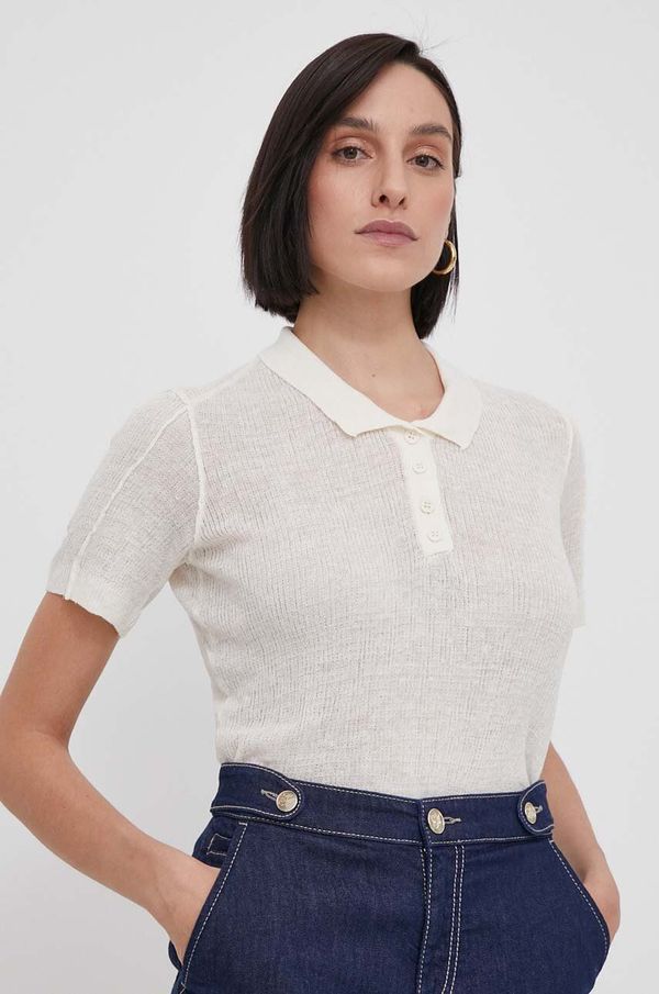 Bomboogie Bomboogie lanena polo majica bež barva, MW8379TTLA4