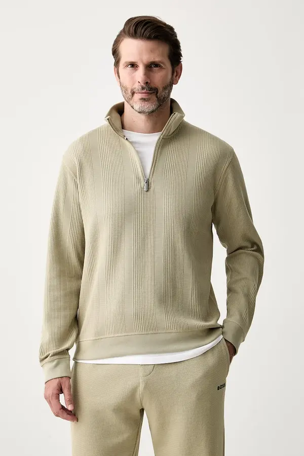 BOSS BOSS loungewear pulover moški z bombažem Structure 1/4 Zip