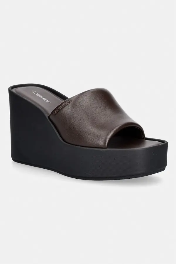 Calvin Klein Calvin Klein natikači s polno peto ženski usnjeni WEDGE 70 SNDL MULE LTH