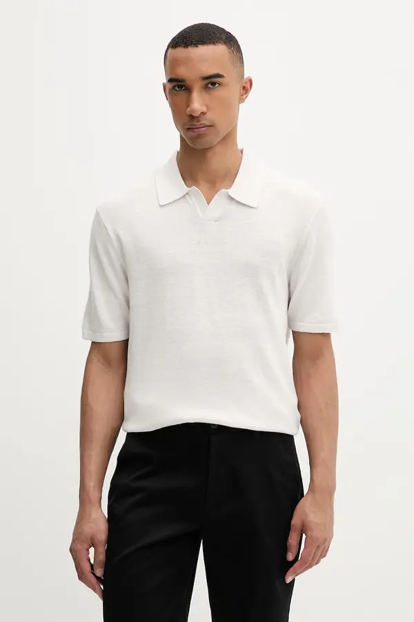 Calvin Klein Calvin Klein pletena polo majica moška z dodatkom lanu